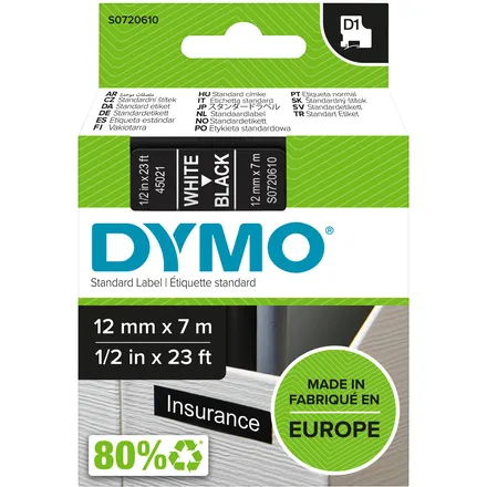 Dymo 45021 (S0720610) Tape Wit op zwart (12 mm), foto 3