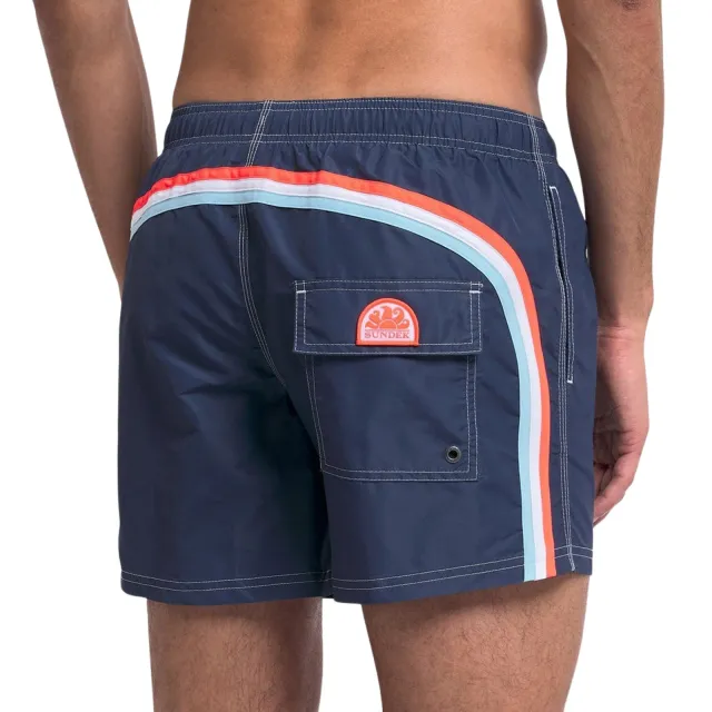 Sundek Elastic Waist 14" Zwemshort Heren blauw - oranje - wit - licht blauw