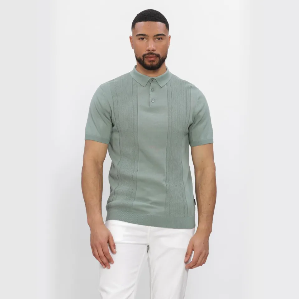Saint Steve regular polo fijn gebreid groen SILVER GREEN