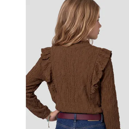 Me & My Monkey rechtvallende blouse met ruches donkerbruin, foto 5