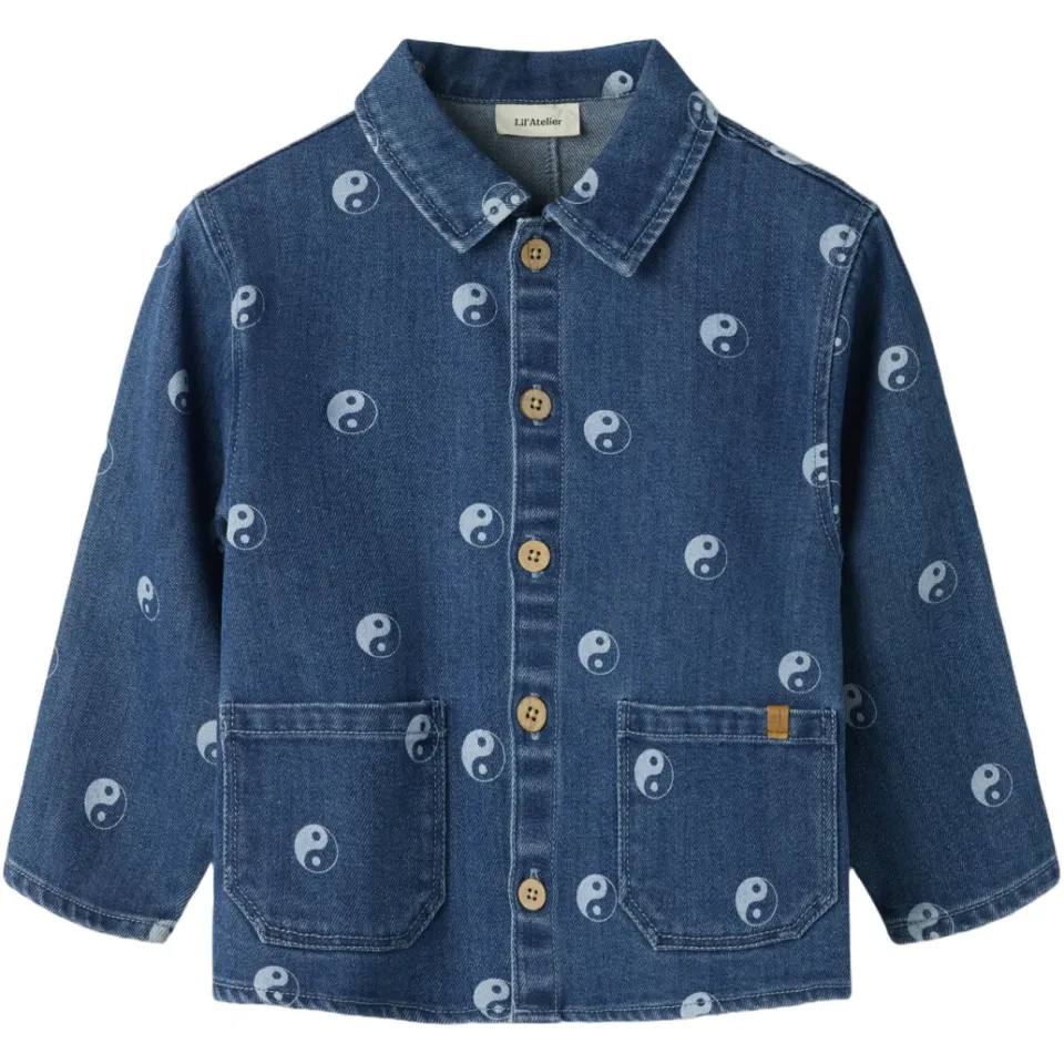 Lil' Atelier MINI denim overshirt met print - Dark blue denim, foto 2