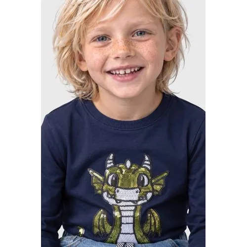 s.Oliver longsleeve met pailletten en print donkerblauw, foto 5