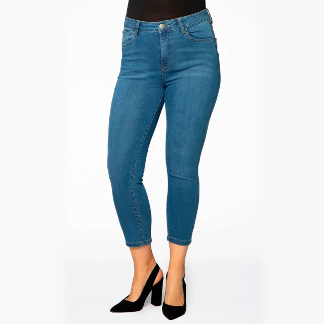Yoek cropped high waist skinny jeans light denim Blauw