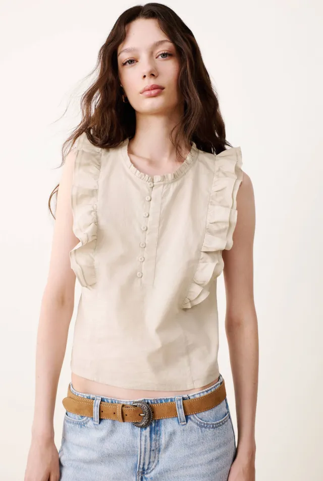 Mango Teen blousetop met ruches beige Lichtbruin