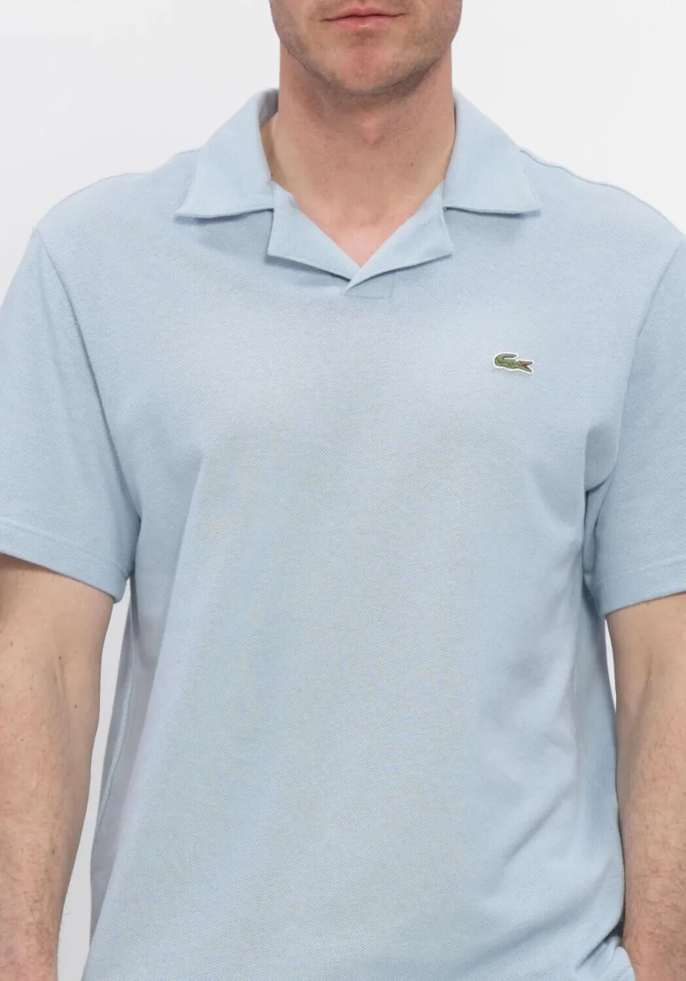Lacoste Heren Polo's & T-shirts Classic Fit Open Neck Cotton Linen Blend Polo - Lichtblauw, foto 4