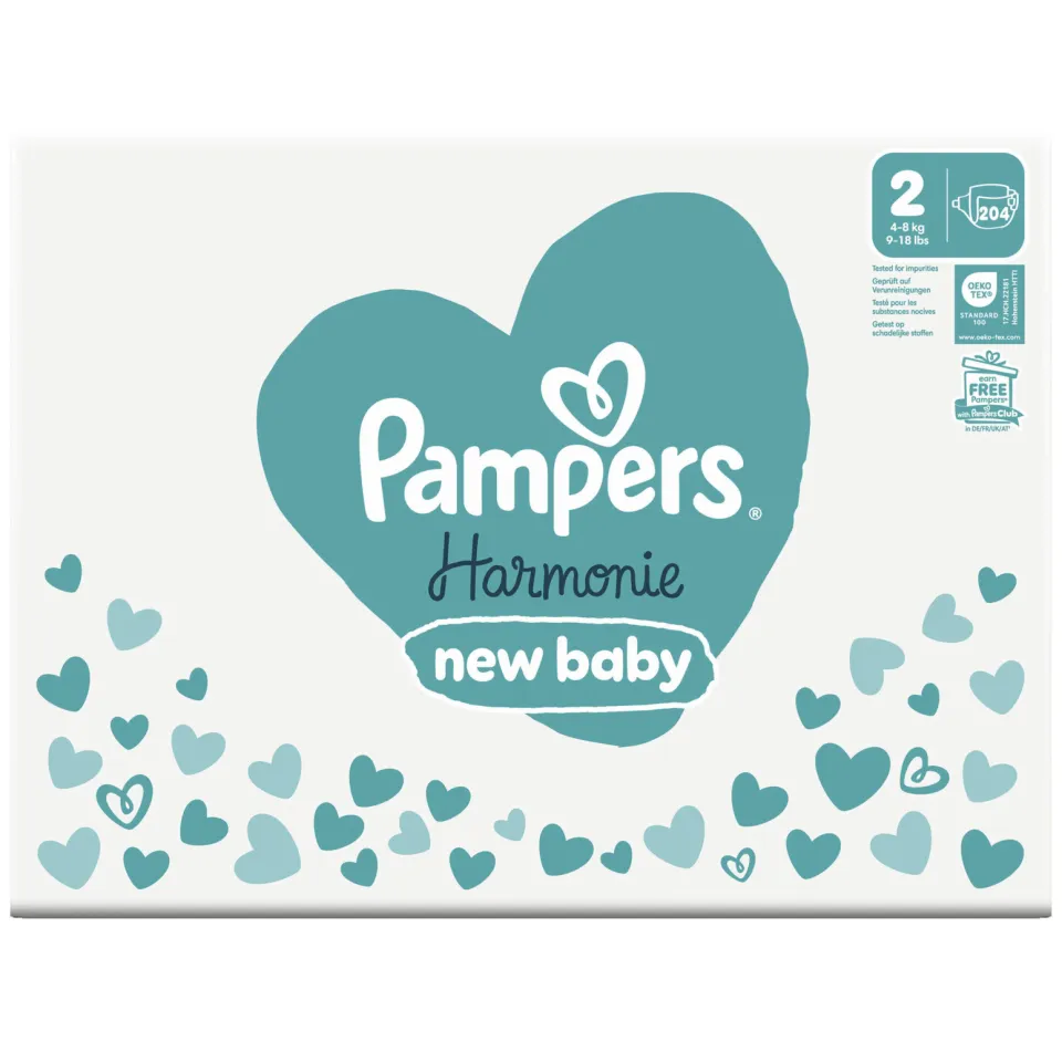 Pampers Harmonie Maat 2 maandbox - 204 luiers, 4kg-8kg, foto 4
