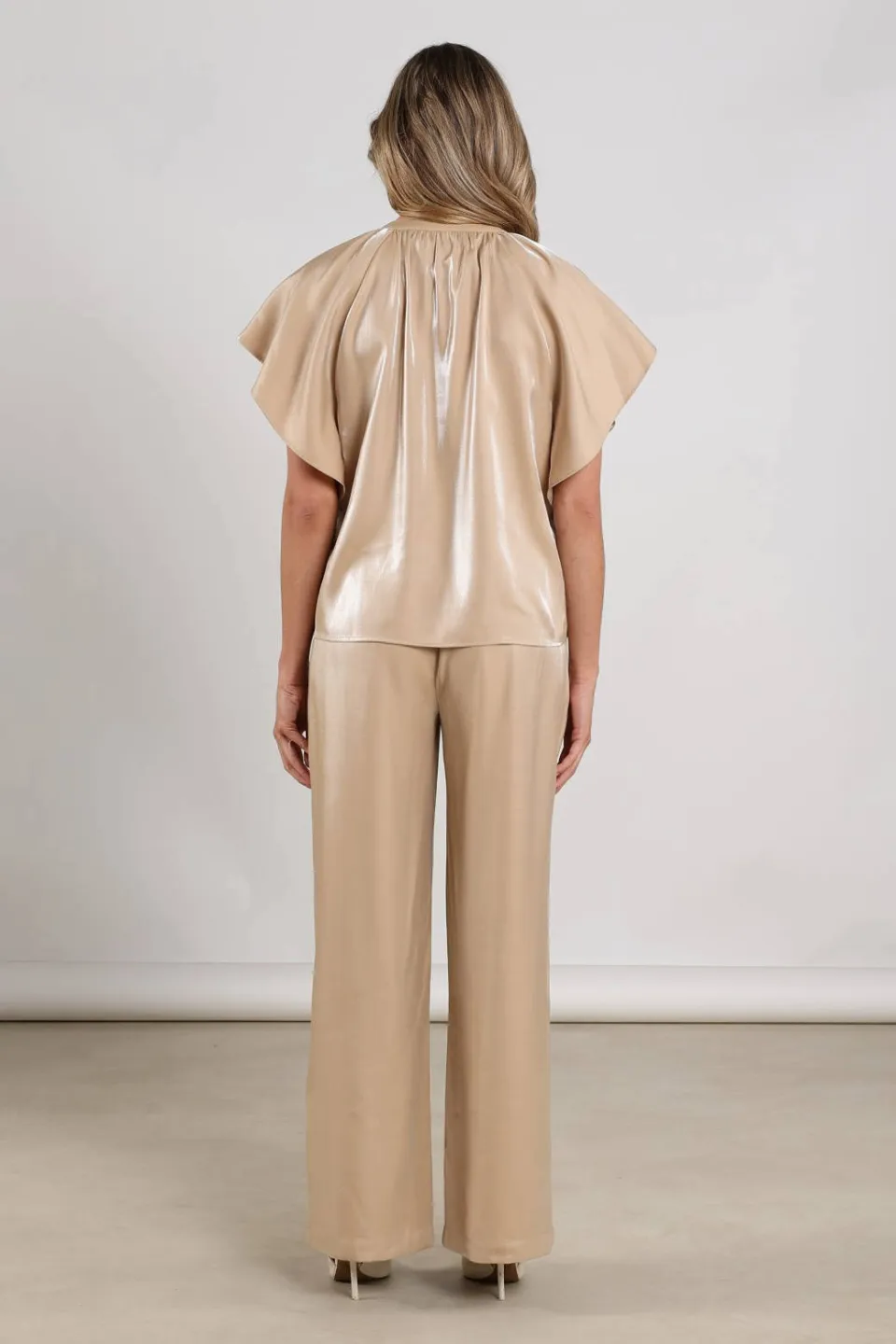 NUKUS wide leg regular waist broek zand, foto 5