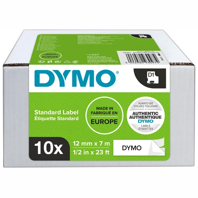 Dymo Labeltape dymo labelmanager d1 polyester 12mm Zwart op wit 10 stuks