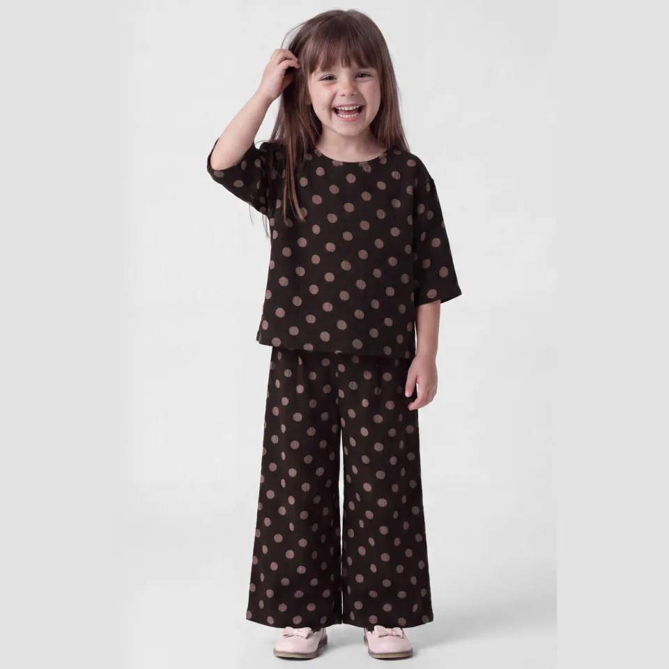 NAME IT MINI wide leg broek met stippen bruin Bruin/lichtbruin