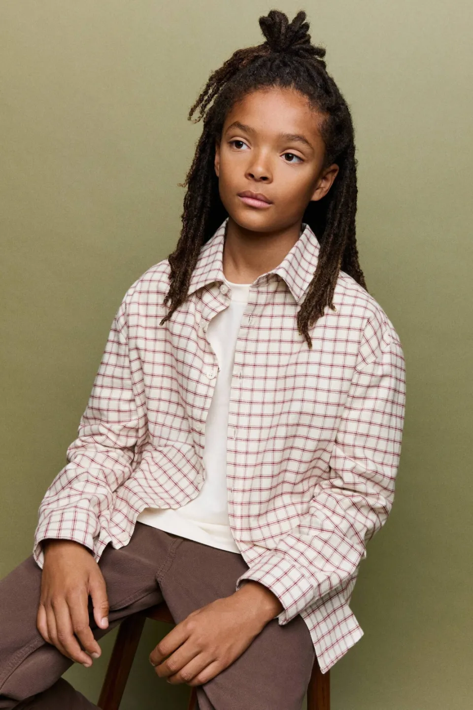 Mango Kids geruit overhemd - zand/rood, foto 4
