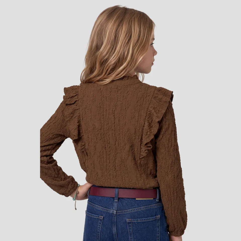 Me & My Monkey rechtvallende blouse met ruches donkerbruin, foto 6