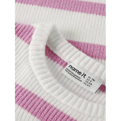 NAME IT MINI rechtvallende gestreepte gebreide trui - wit Meisjes Viscose Ronde hals, foto 3