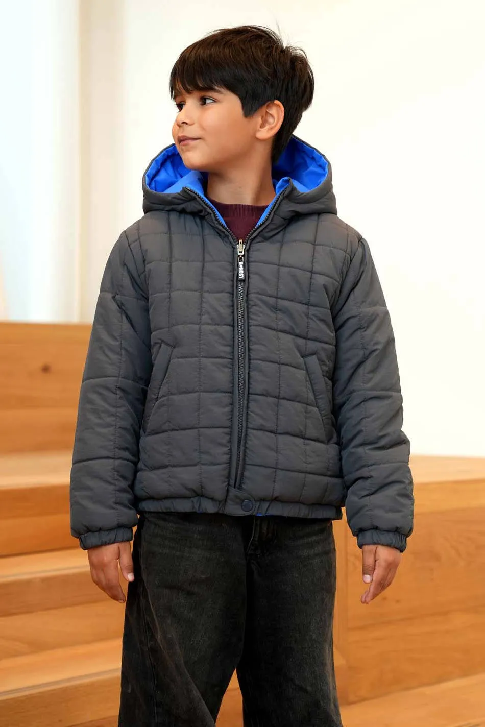 B.Nosy Jonny reversible winterjas grijs/hardblauw