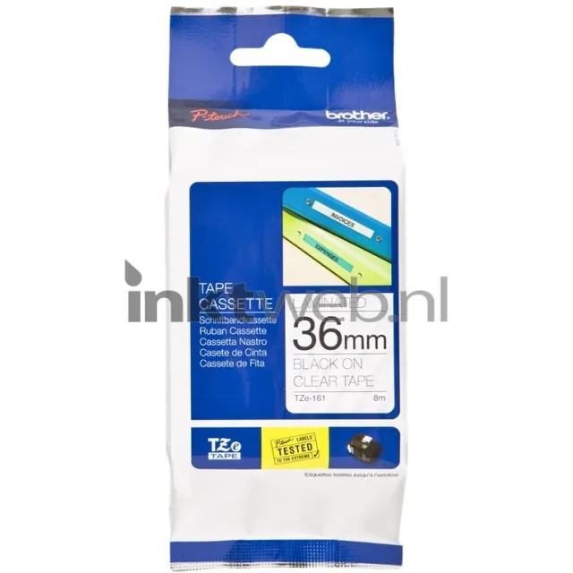 Brother Labeltape brother p-touch tze-161 standaard 36mm Zwart op transparant