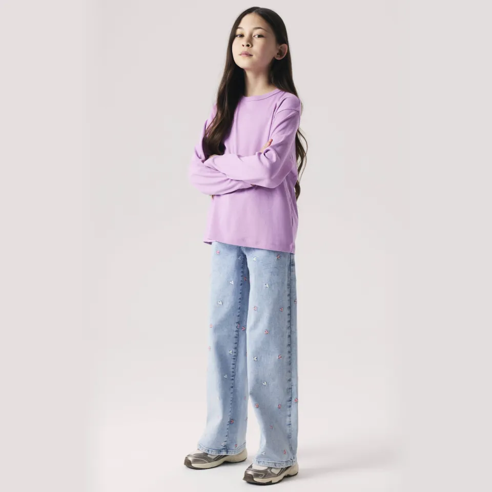 NAME IT KIDS wide leg jeans met hartjes light blue denim, foto 3