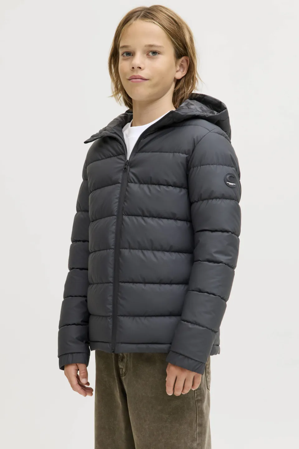 Jack & Jones Junior gewatteerde winterjas zwart met capuchon, foto 4