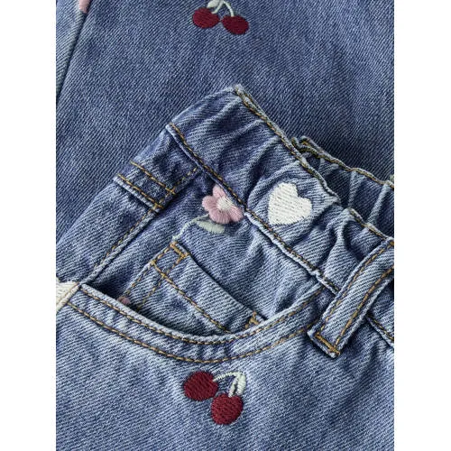 NAME IT MINI NMFBELLA regular waist barrel gebloemde jeans met borduursels - mediumblauw, foto 3