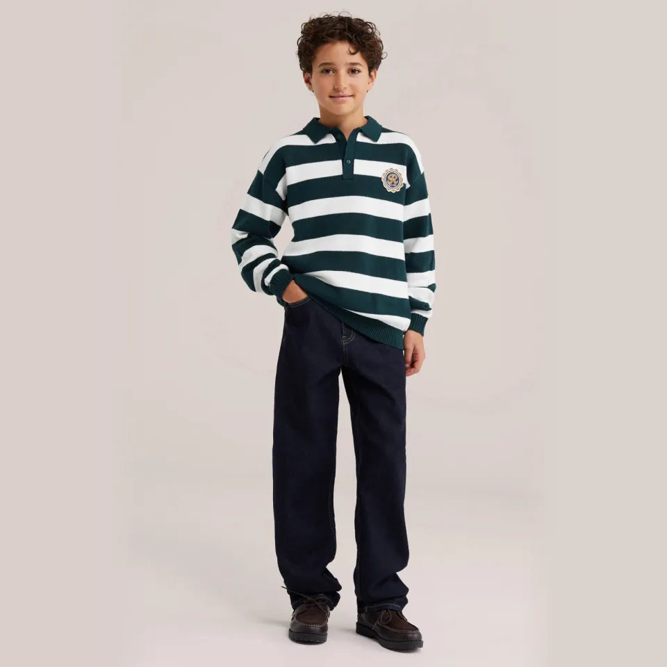 WE Fashion gebreide gestreepte trui met patches - groen/wit, foto 3