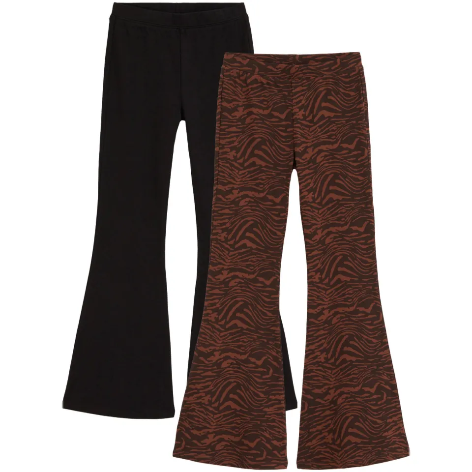 WE Fashion flared leggings zwart/bruin (set van 2), foto 2