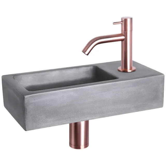 Differnz Fonteinset Differnz Ravo Beton 38.5x18.5x9 cm Donker Grijs Met Gebogen Kraan Rood Koper