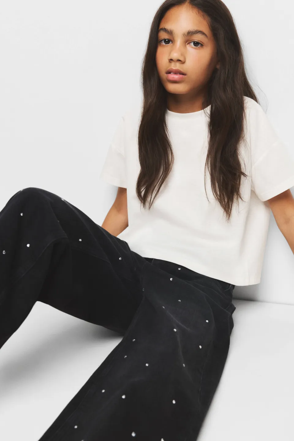 Mango Kids culotte jeans met strass steentjes - zwart, foto 3