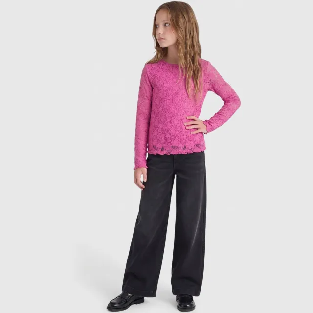 Only KIDS ONLY GIRL semi-transparante longsleeve felroze