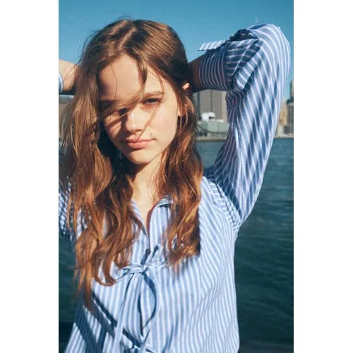 Mango Teen blousetop met krijtstreep lichtblauw, foto 5