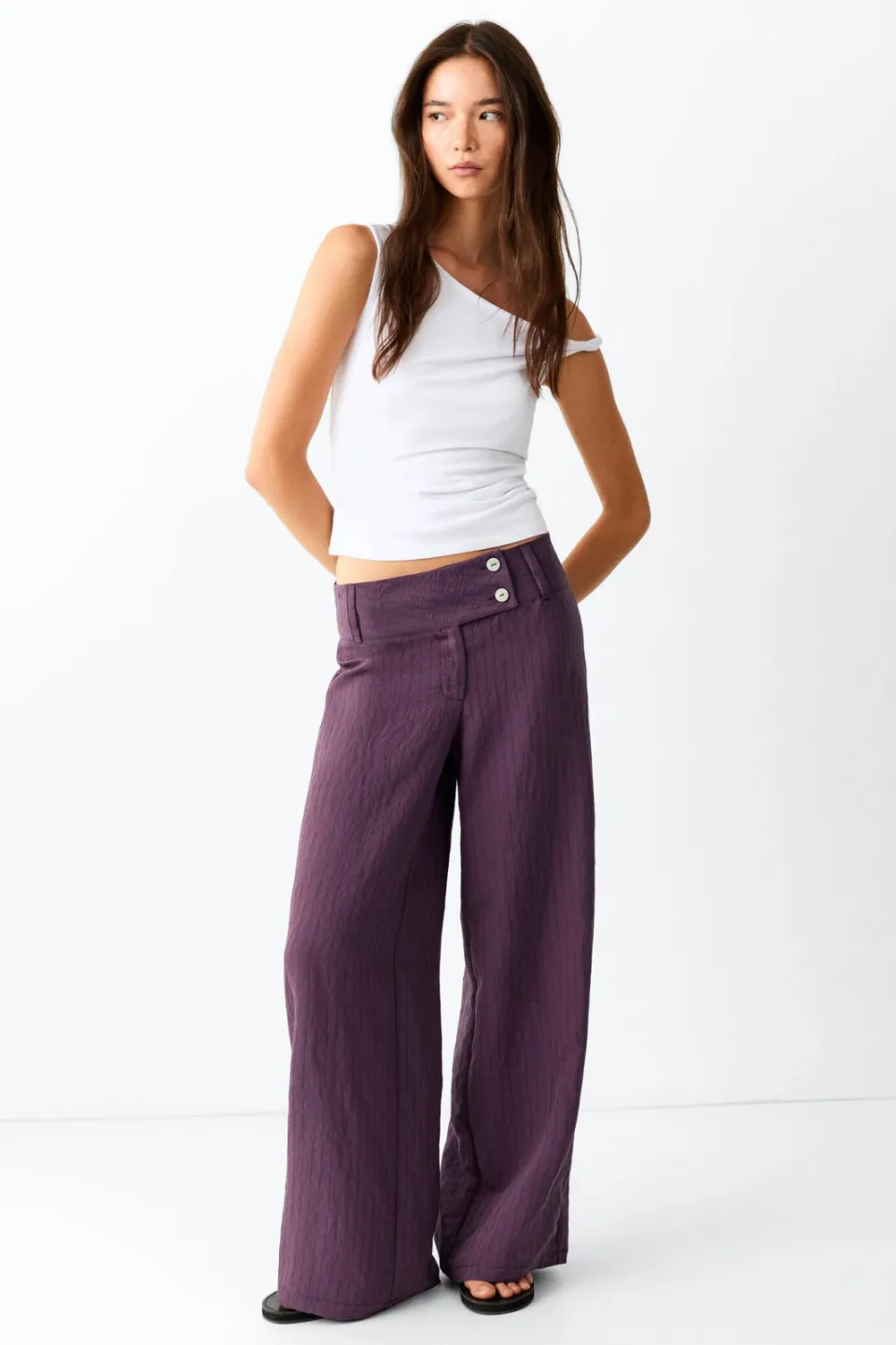 Mango TEEN gestreepte pantalon - aubergine