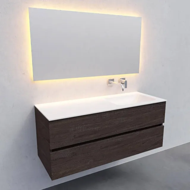 Boss & Wessing Badkamermeubel Solid Surface AQS Oslo 120x46 cm Rechts Wood Dark Brown Boss & Wessing Houtlook