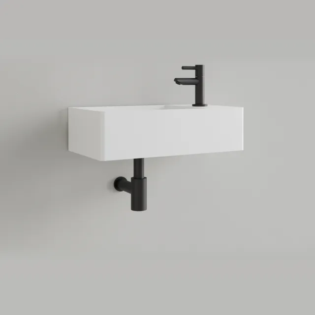 Gliss Design Fontein Gliss Design Freya Solid Marble 40x22x10 cm Met Kraangat Rechts Glans Wit