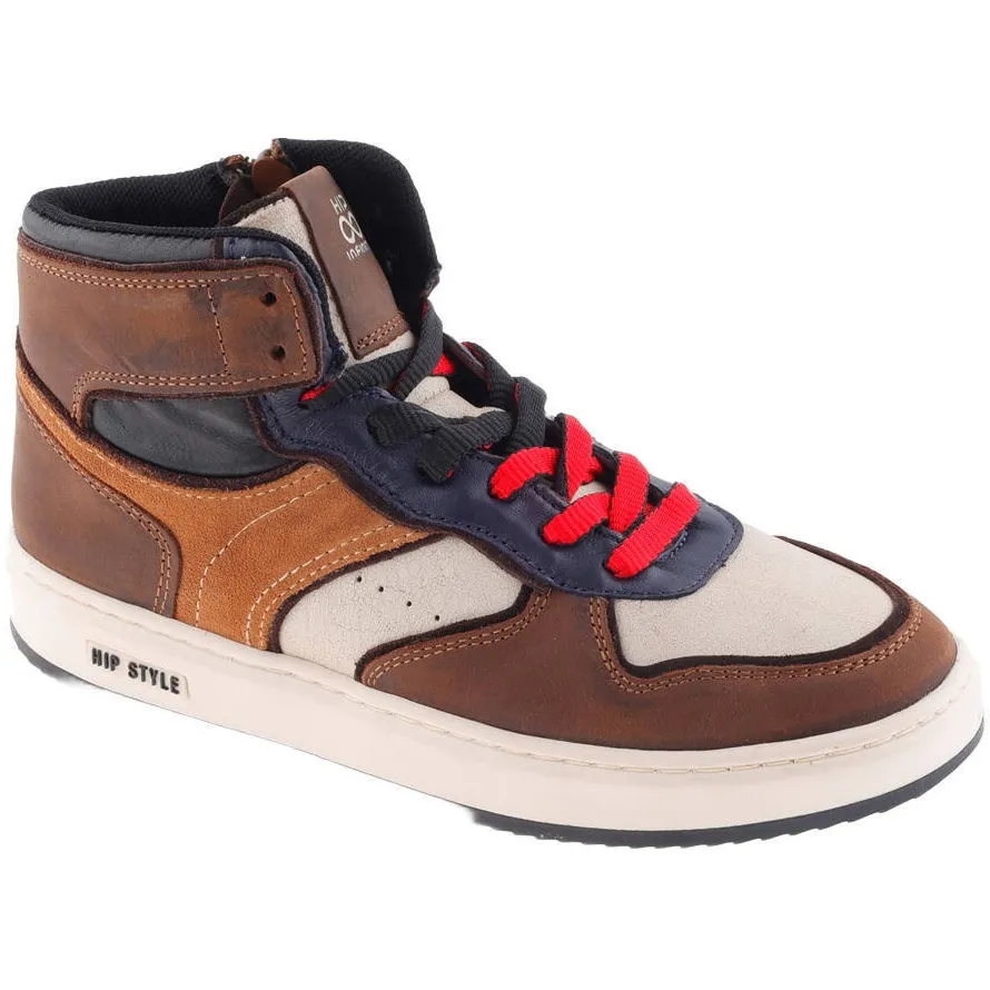 Hip leren sneakers - bruin/cognac/ecru, foto 3