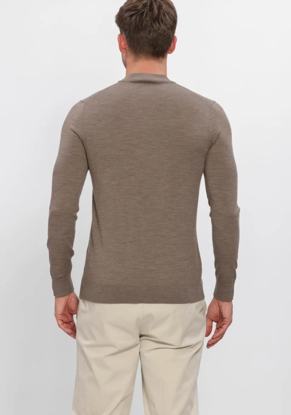Profuomo Heren Truien & Vesten Pullover Mock Neck Extrafine Merino - Taupe, foto 3
