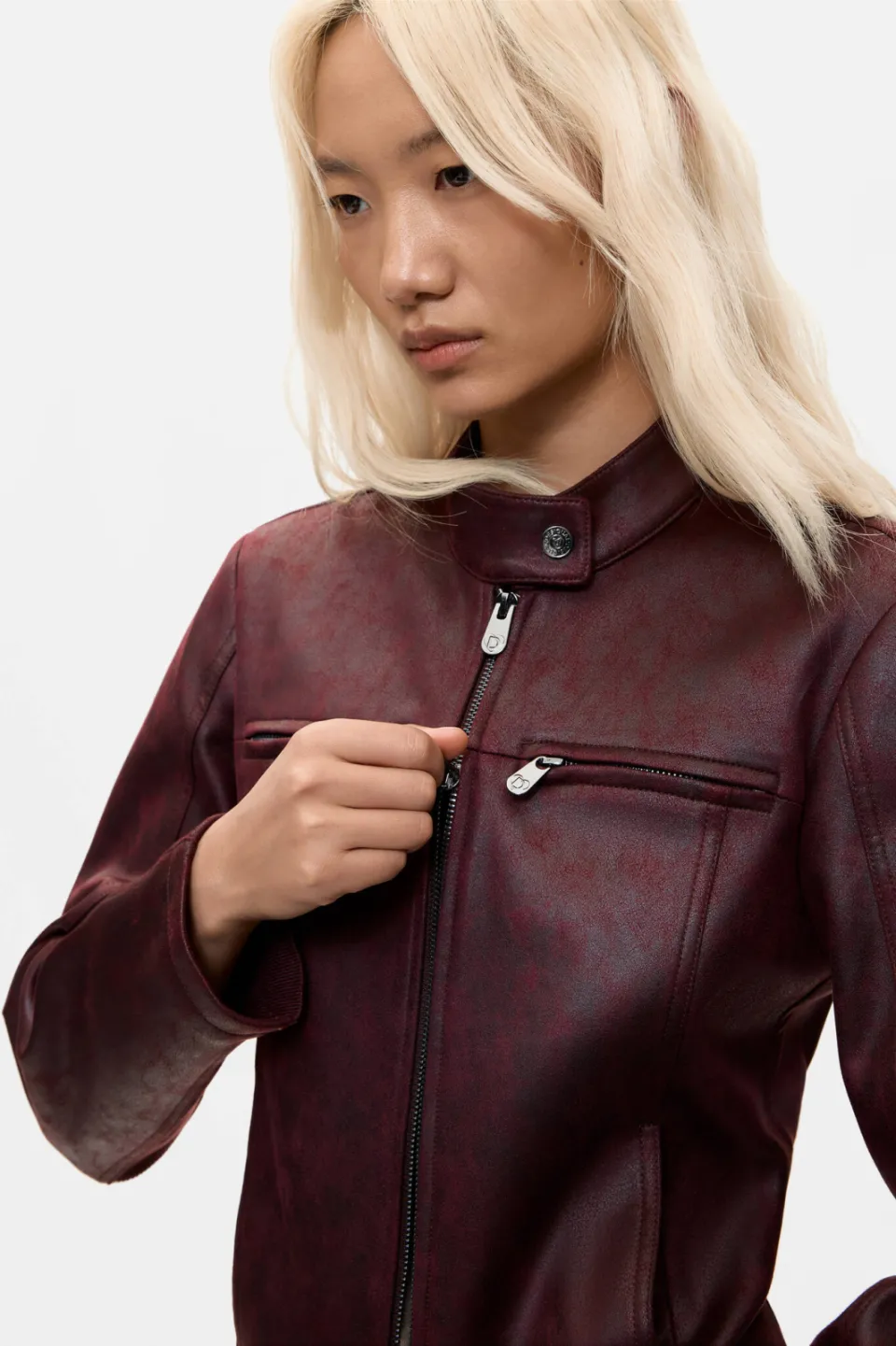 Desigual imitatieleren jas - donkerrood, foto 5