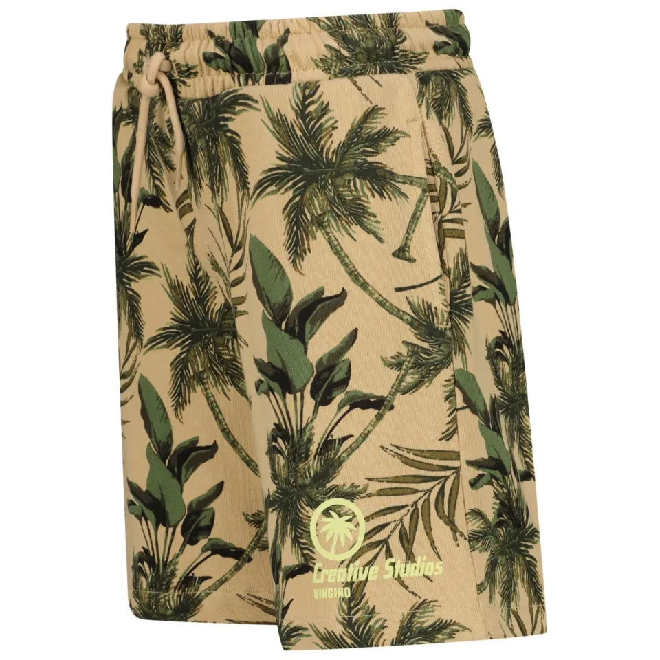 Vingino relaxed sweatshort zand met bladprint Zand/groen