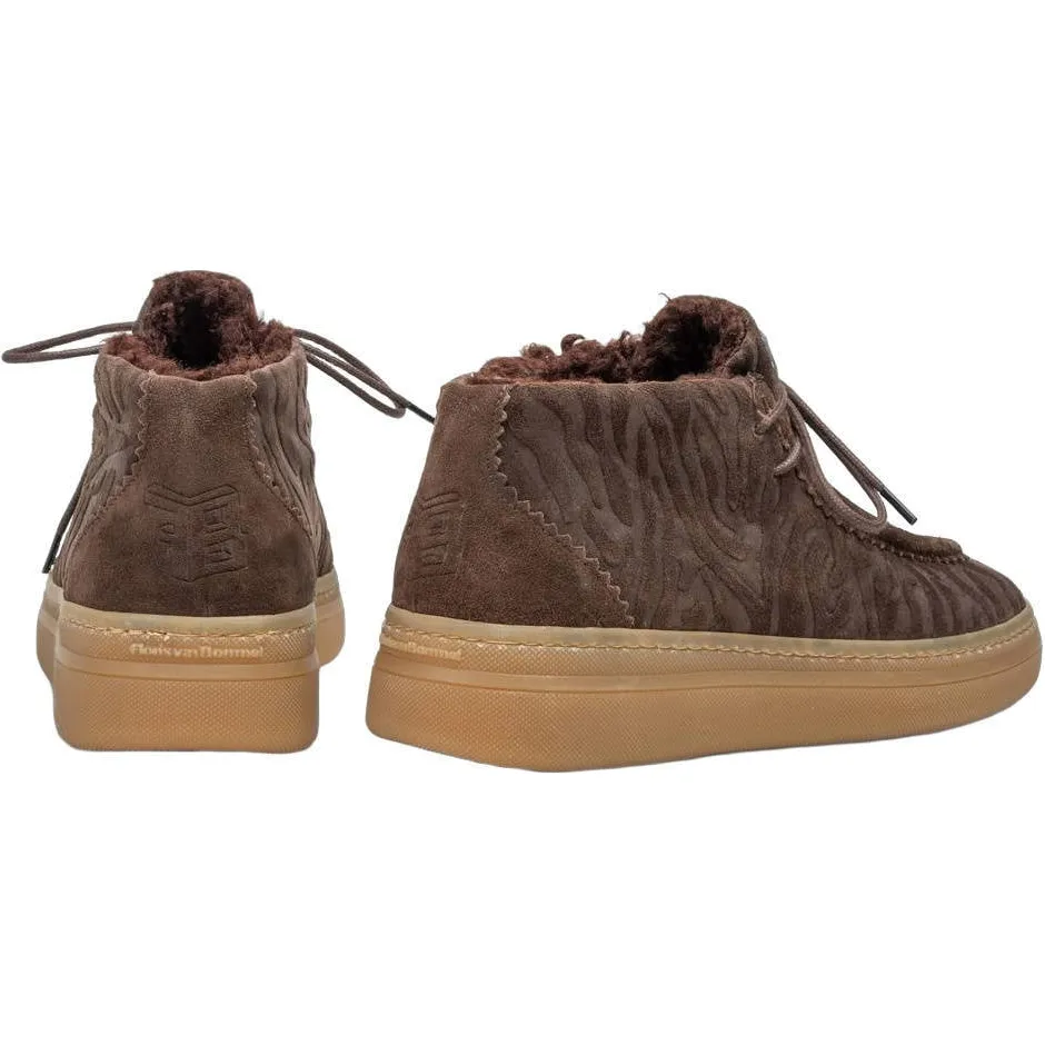 Floris Van Bommel suède veterboots met dierenprint - donkerbruin, foto 3