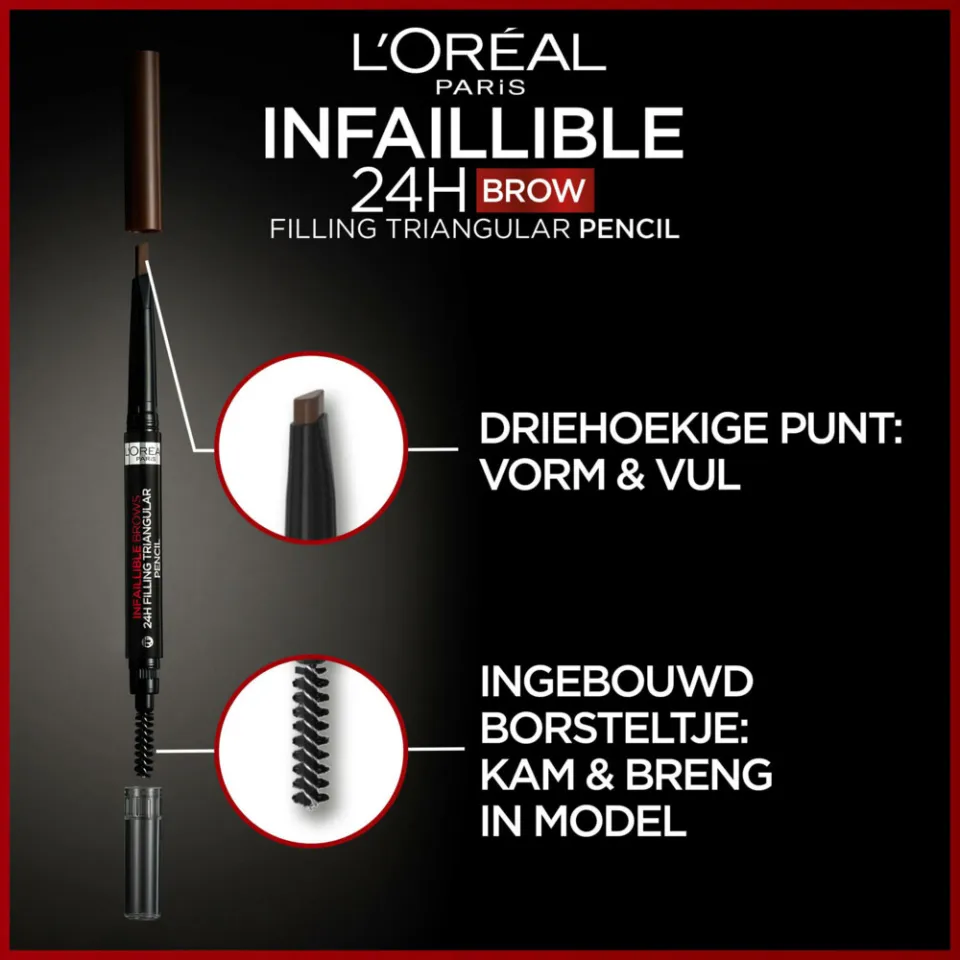 L'oréal Infaillible 24H Filling Triangular wenkbrauwpotlood 6.0 Auburn bruin, foto 5