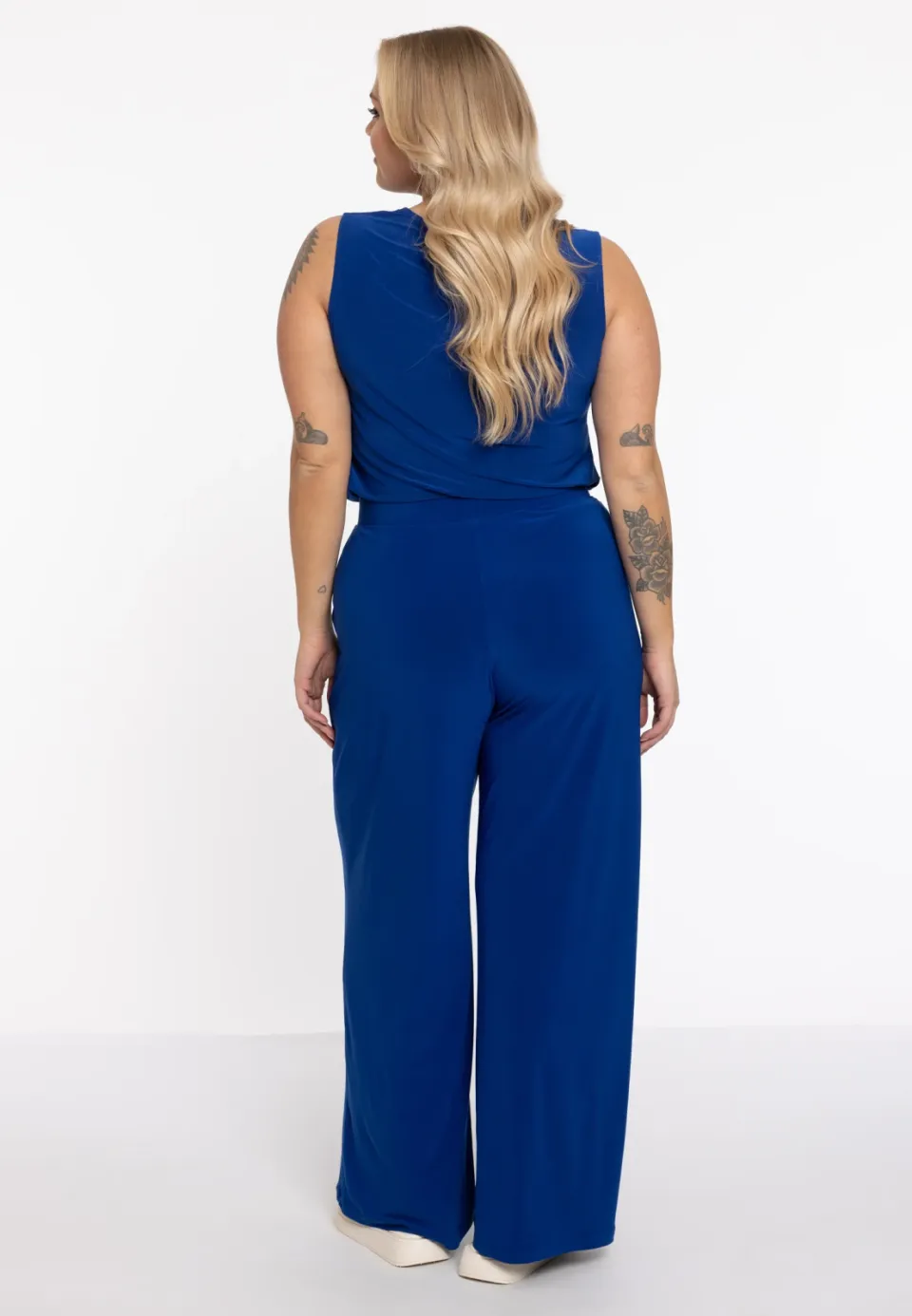 Yoek extra wijde high waist broek donkerblauw blauw, foto 3