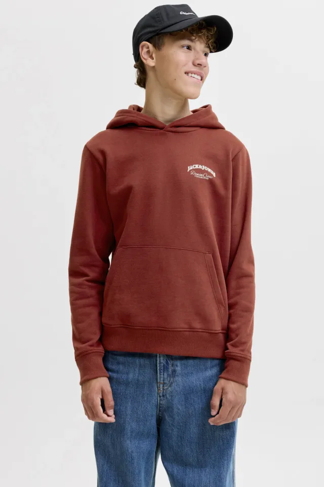 Jack & Jones JUNIOR rechtvallende hoodie met backprint - rood Steenrood