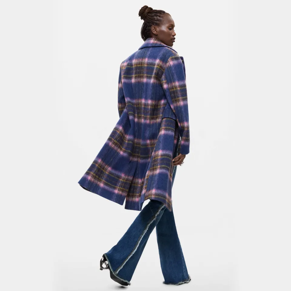 Desigual Checkered mantel blauw roze, foto 3