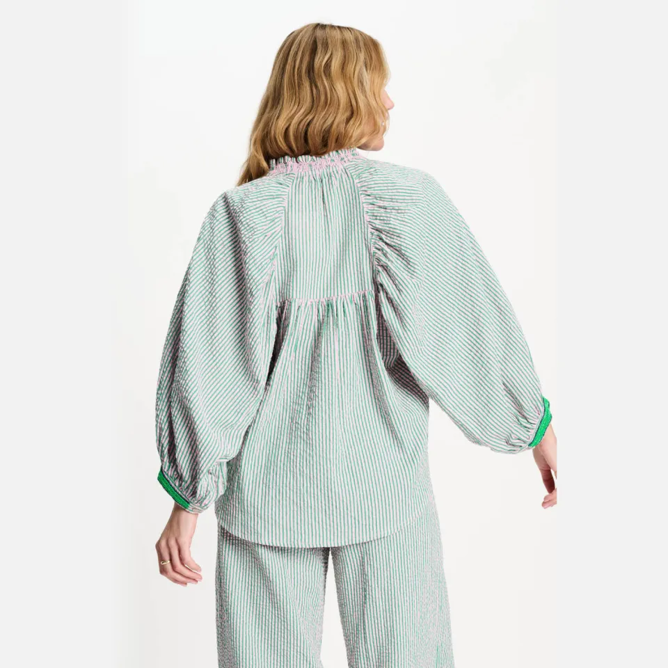 POM Amsterdam gestreepte blouse groen, foto 3