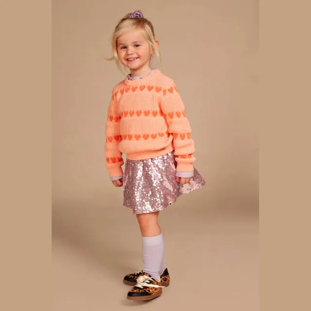 Stains&Stories gebreide trui met ajourdetails en hartjes - zalm