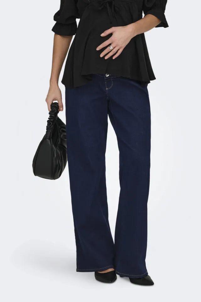 Only MATERNITY low waist zwangerschaps wide leg jeans dark blue denim