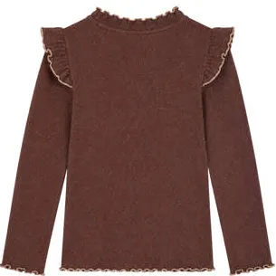 B.Nosy aansluitende longsleeve met glitters en ruches bruin, foto 3