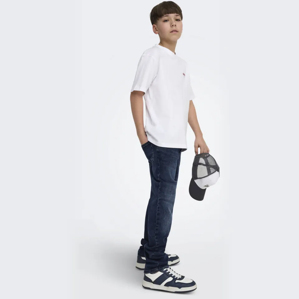 Only & Sons JUNIOR slim fit jeans met backprint dark blue denim Blue black denim