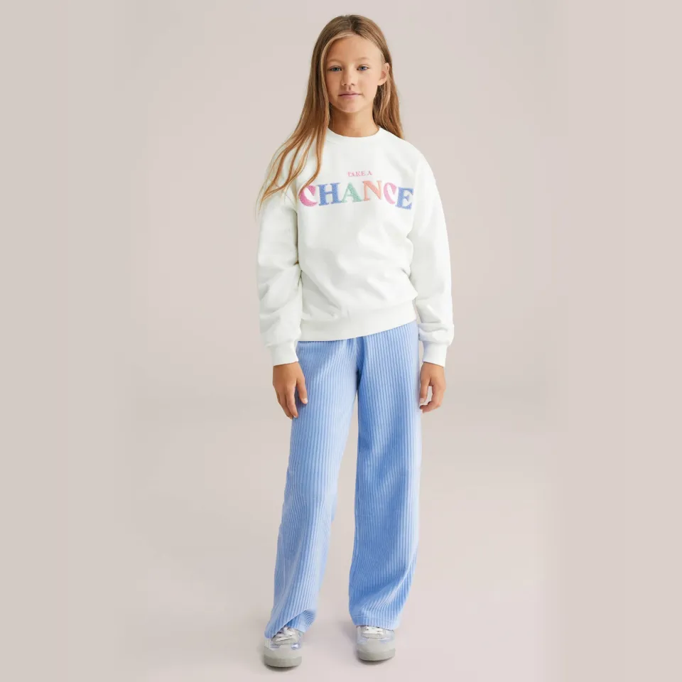 WE Fashion fluwelen loose casual broek lichtblauw