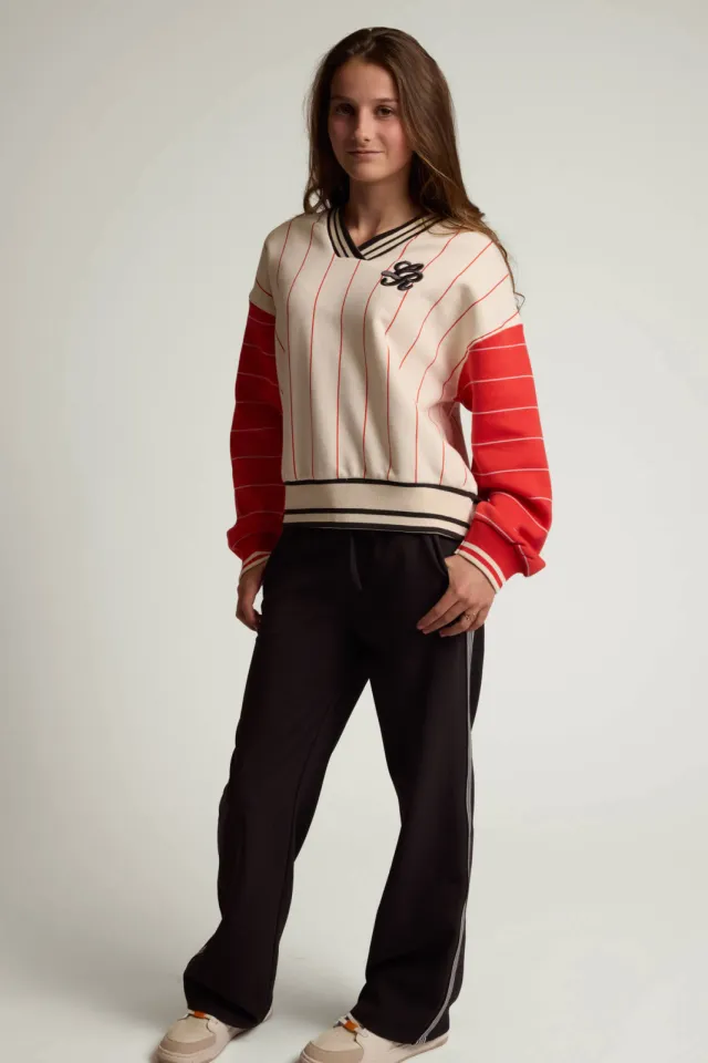 LOOXS 10sixteen rechtvallende gestreepte sweater met backprint - ecru