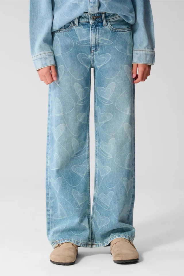 Shoeby wide leg jeans met hartjes - lichtblauw, foto 4