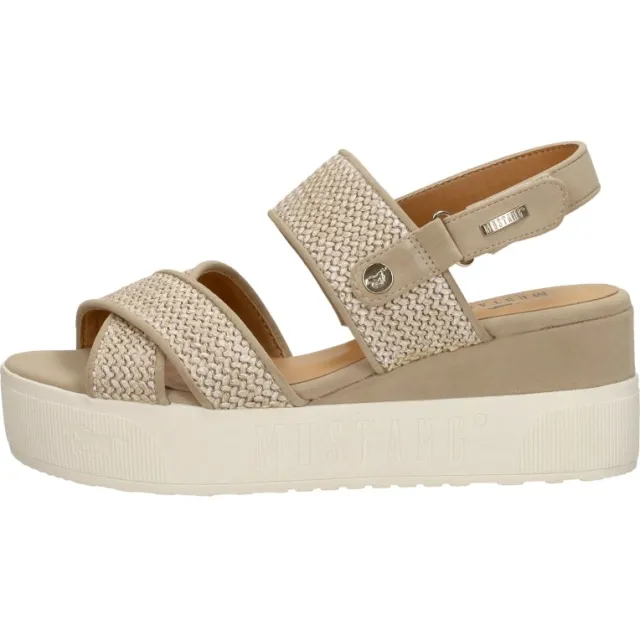 Mustang sandalen met sleehak beige, foto 2