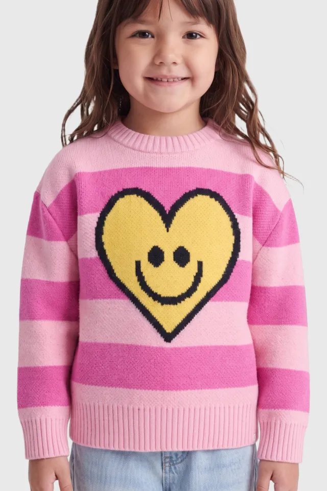Only KIDS ONLY MINI gebreide gestreepte trui - roze/geel