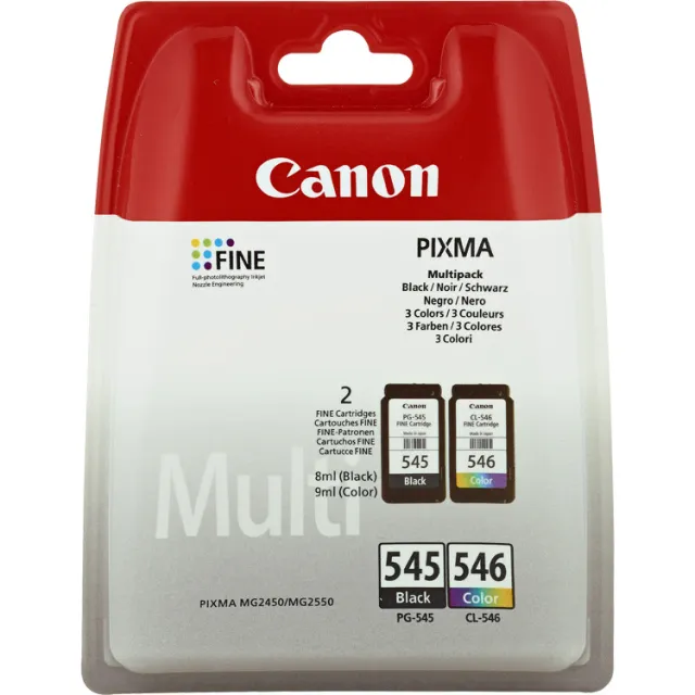Canon Inktcartridge canon pg-545 cl-546 zw + kl + papier Zwart + 3 kleuren
